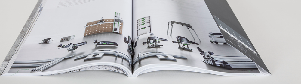 <h2>Katalog FESTOOL</h2> Katalog mit laminiertem Umschlag und Klappe U3/4